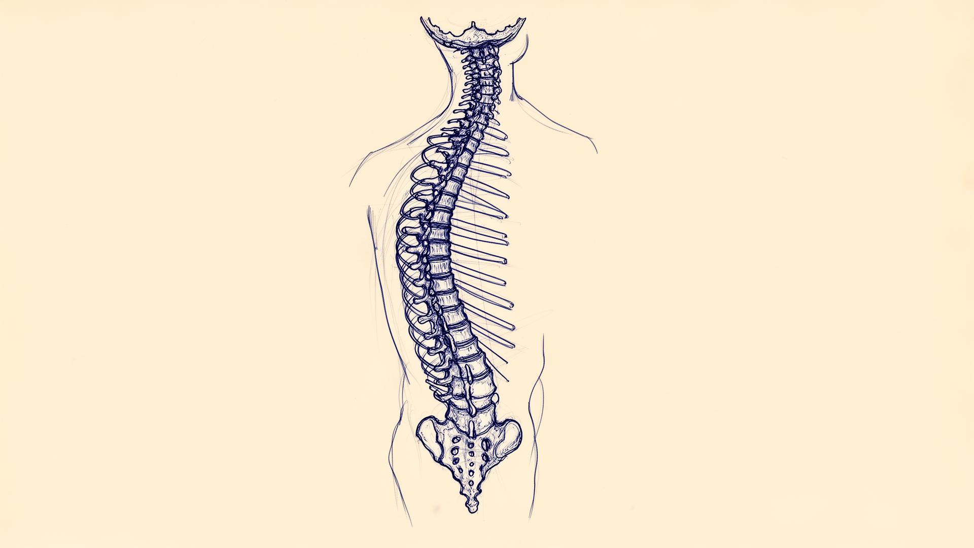 Anatomical line illustration of the human spine